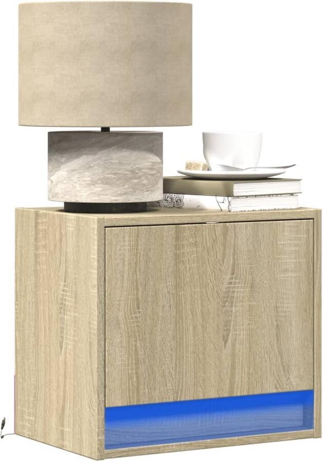 FIONERA Nachtkastje met LED's wandgemonteerd sonoma eikenkleurig