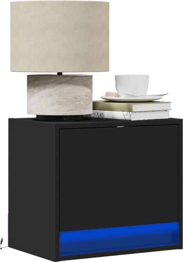 FIONERA Nachtkastje met LED's wandgemonteerd zwart