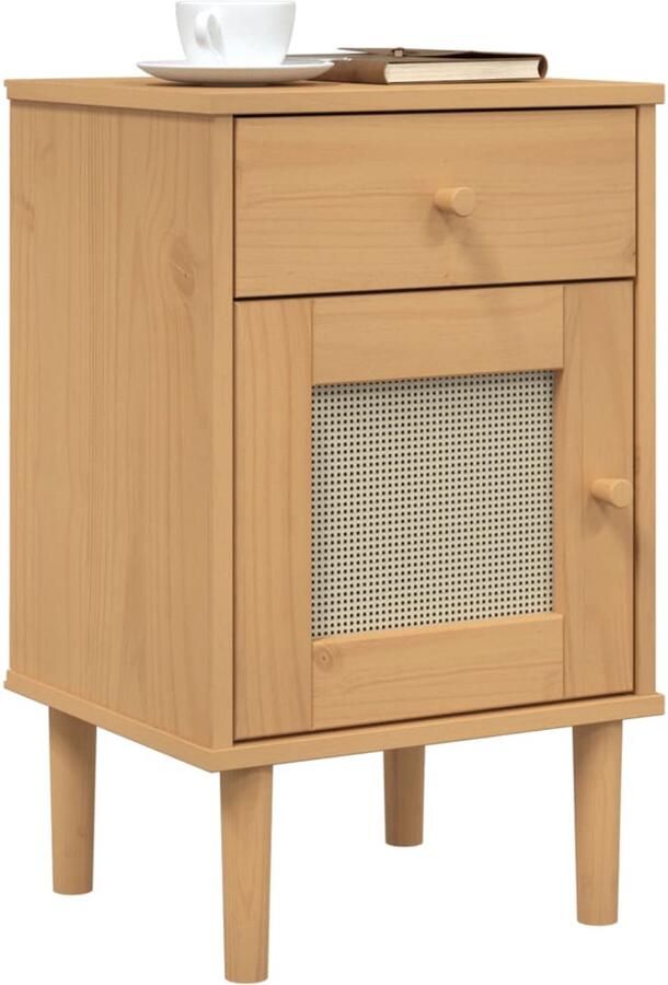 FIONERA Nachtkastje SENJA rattan-look 40x35x65 cm grenenhout bruin