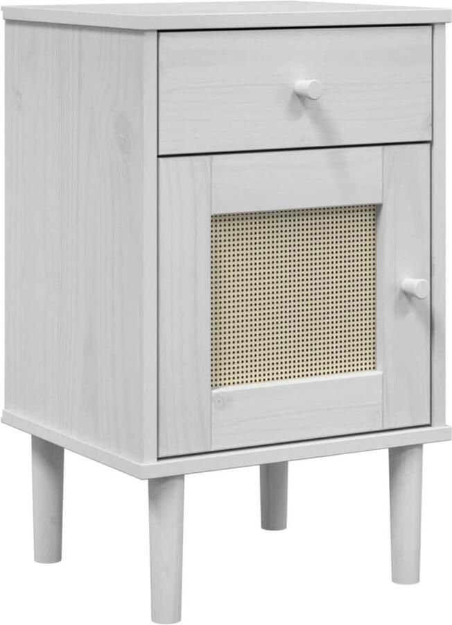 FIONERA Nachtkastje SENJA rattan-look 40x35x65 cm grenenhout wit