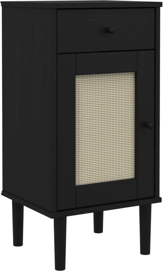 FIONERA Nachtkastje SENJA rattan-look 40x35x80 cm grenenhout zwart