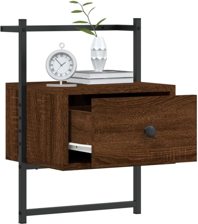 FIONERA Nachtkastje wandgemonteerd 35x30x51 cm hout bruin eikenkleur