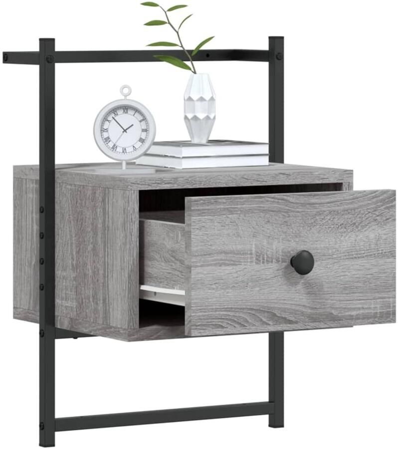 FIONERA Nachtkastje wandgemonteerd 35x30x51 cm hout grijs sonoma eiken