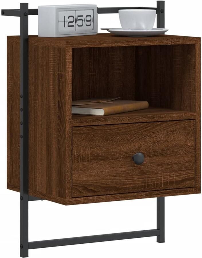 FIONERA Nachtkastje wandgemonteerd 40x30x61 cm hout bruin eikenkleur