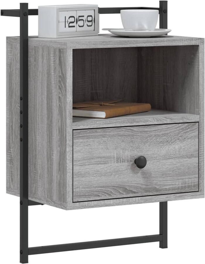 FIONERA Nachtkastje wandgemonteerd 40x30x61 cm hout grijs sonoma eiken