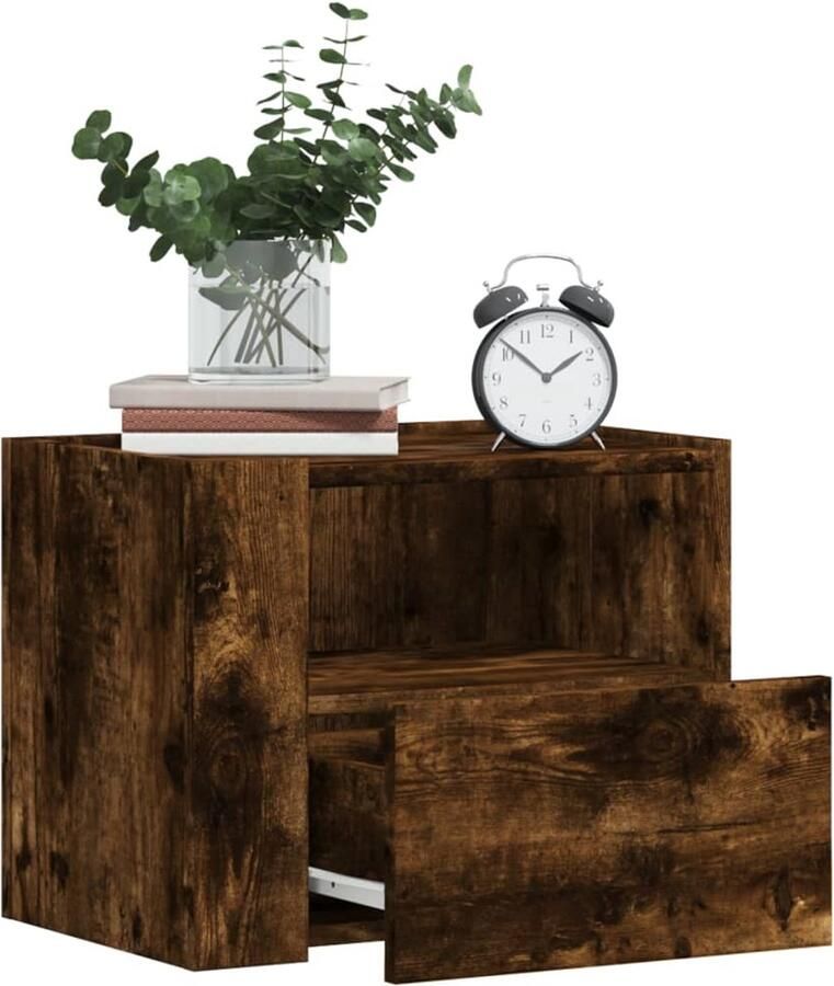 VidaXL Nachtkastje Wandgemonteerd Gerookt Eiken 45x30x35 cm Wandlamp Nachtkastje Slaapkamer Meubilair Houten Kast Bruine Kast