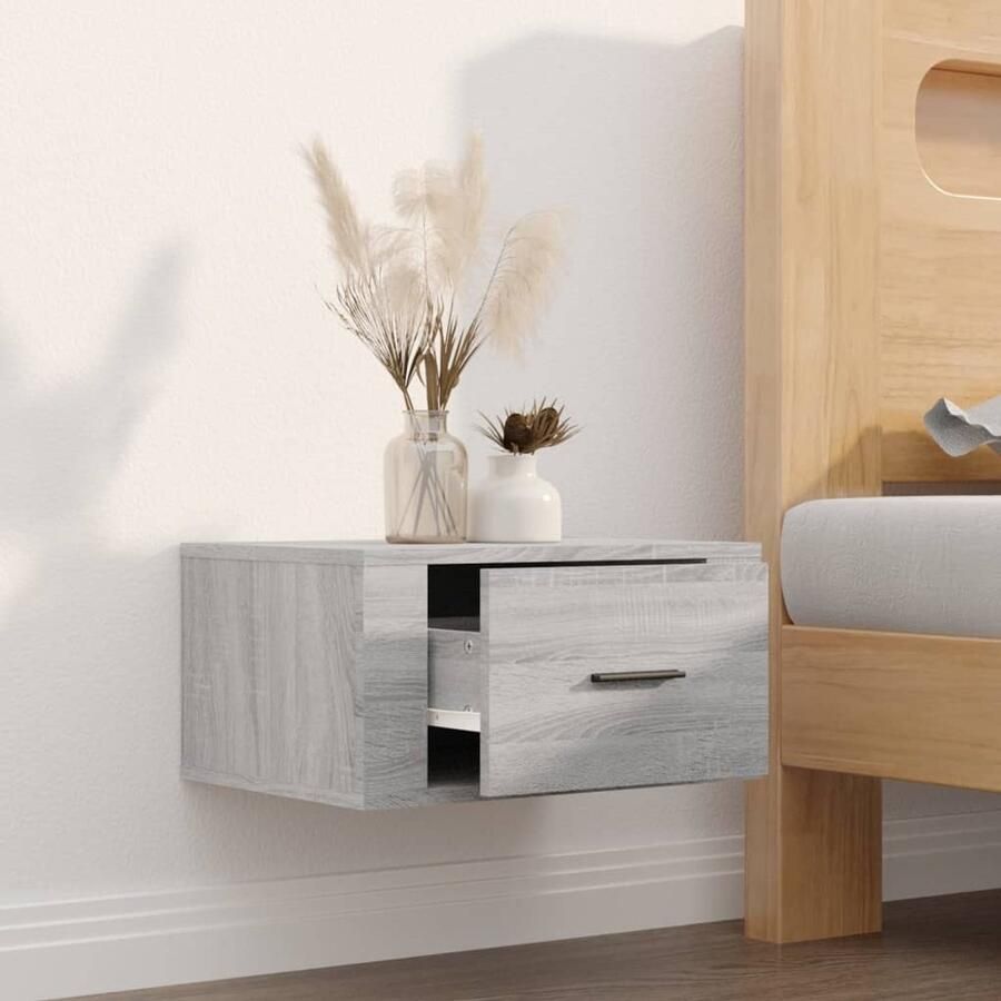 FIONERA Nachtkastje wandgemonteerd 50x36x25 cm grijs sonoma eikenkleur