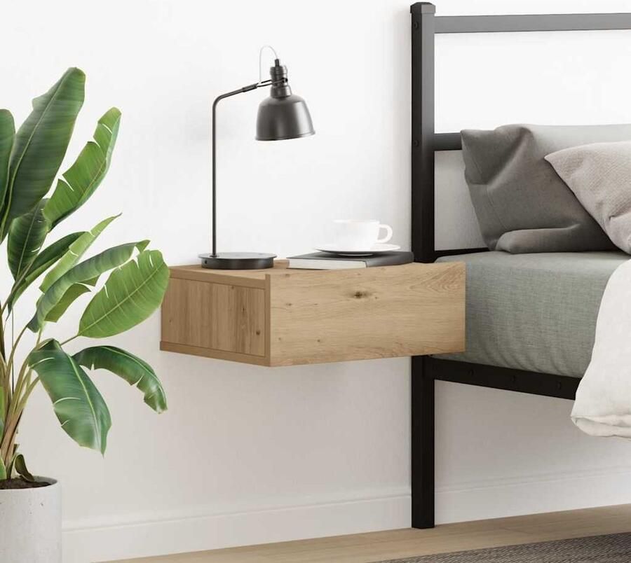 FIONERA Nachtkastje zwevend 40x32x15 cm bewerkt hout artisanaal eiken