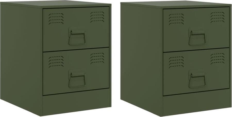 VidaXL -Nachtkastjes-2-st-34 5x39x44-cm-staal-groen