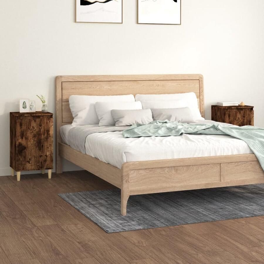 VidaXL Nachtkastjes 2 stuks Gerookt Eiken 40x35x70 cm Nachtkastjes Slaapkamermeubilair Houten Meubels Bruine Meubels Bergruimte