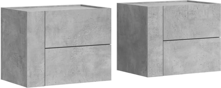 The Living Store Nachtkastjes 2 st wandgemonteerd 45x30x35 cm betongrijs Wandgemonteerd Nachtkastje Wandgemonteerde Nachtkastjes Bijzettafel Wandkastje - Foto 2
