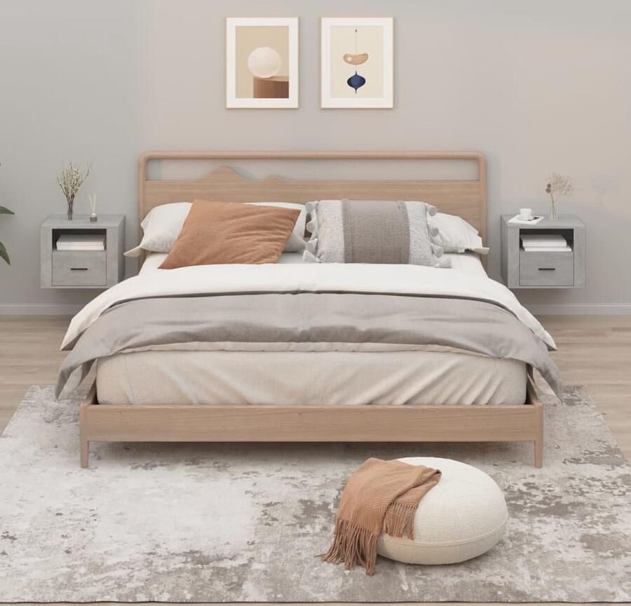 VidaXL Wandnachtkastjes set van 2 betongrijs Wandlamp Nachtlamp Kastje Bergruimte Woonkamerdecoratie Slaapkamerinrichting Betonlook Grijs Meubilair