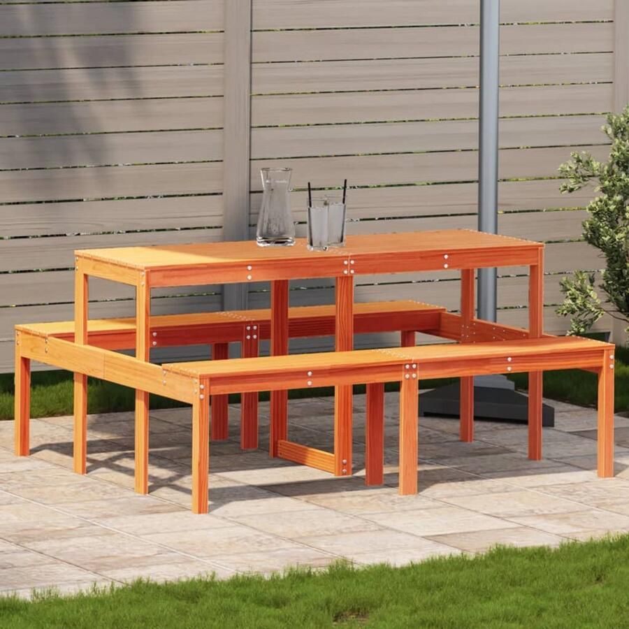 FIONERA Picknicktafel 160x134x75 cm massief grenenhout wasbruin