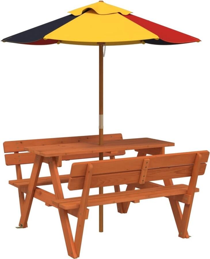 FIONERA Picknicktafel voor 4 kinderen met parasol massief vurenhout