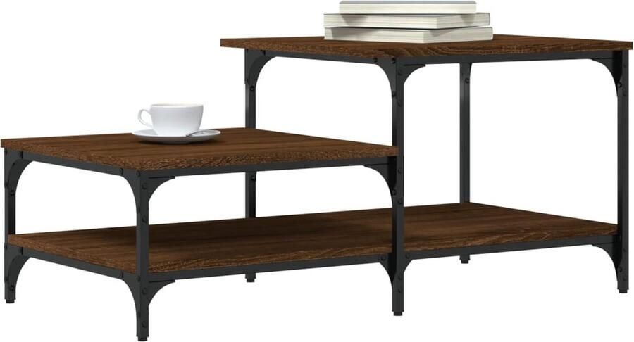 FIONERA Salontafel 100 x 50 5 x 45 cm bewerkt hout bruin eikenkleur