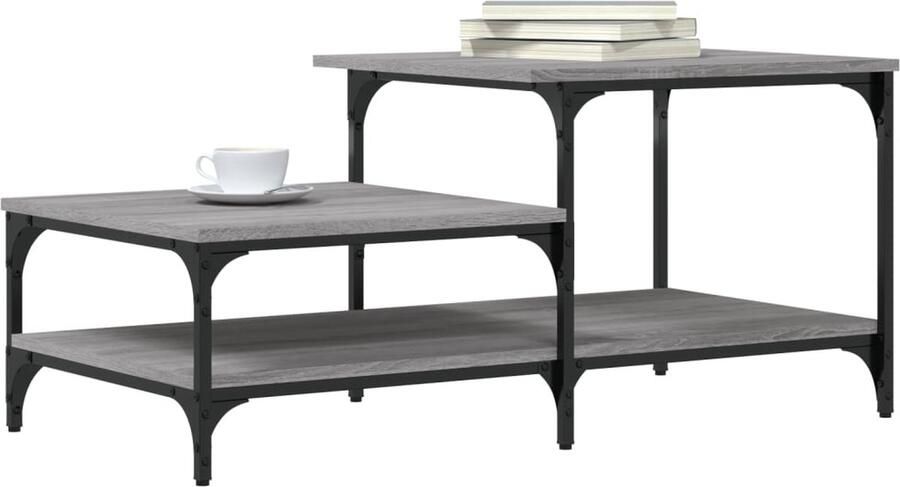 FIONERA Salontafel 100 x 50 5 x 45 cm bewerkt hout grijs sonoma