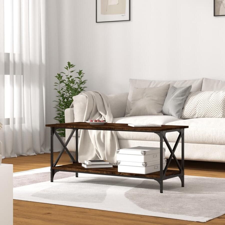 FIONERA Salontafel 100x45x45 cm bewerkt hout en ijzer gerookt eiken