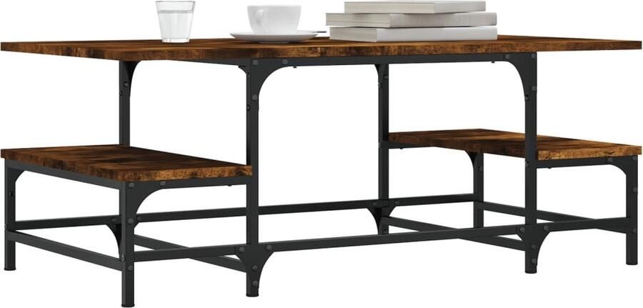 FIONERA Salontafel 100x50 5x40 cm bewerkt hout gerookt eikenkleurig