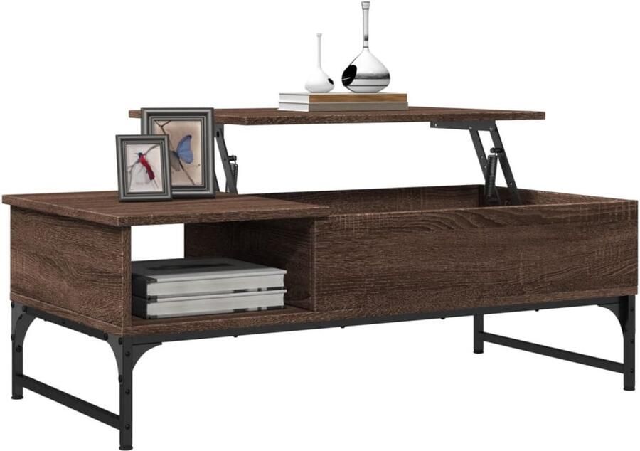 FIONERA Salontafel 100x50x35 cm bewerkt hout en metaal bruin eikenkleur