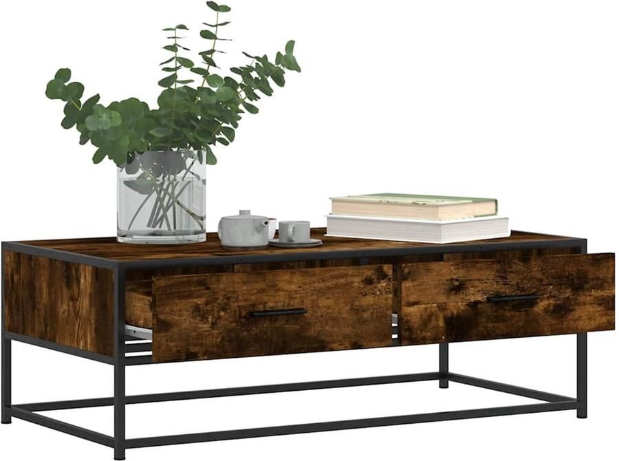 FIONERA Salontafel 100x50x35 cm bewerkt hout en metaal gerookt eiken