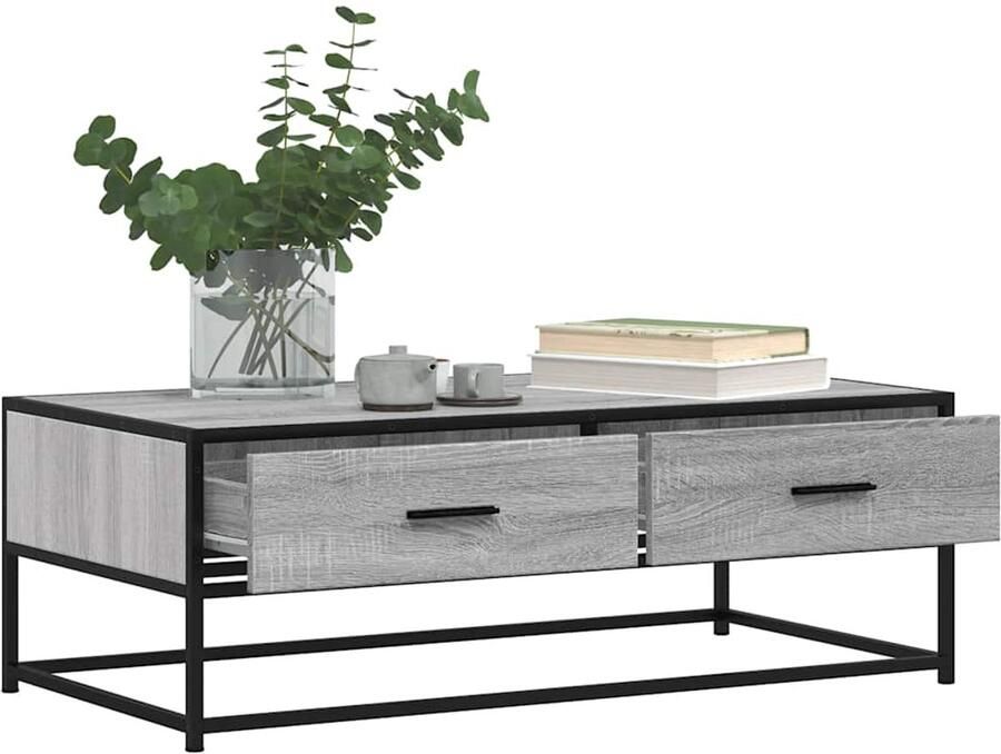 FIONERA Salontafel 100x50x35 cm bewerkt hout en metaal grijs sonoma