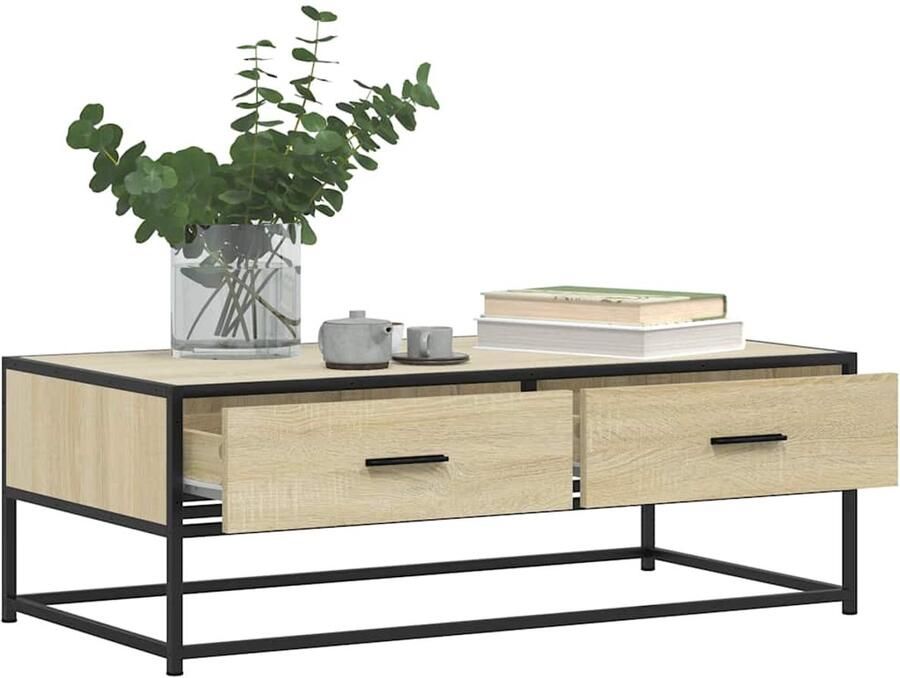 FIONERA Salontafel 100x50x35 cm bewerkt hout en metaal sonoma eiken