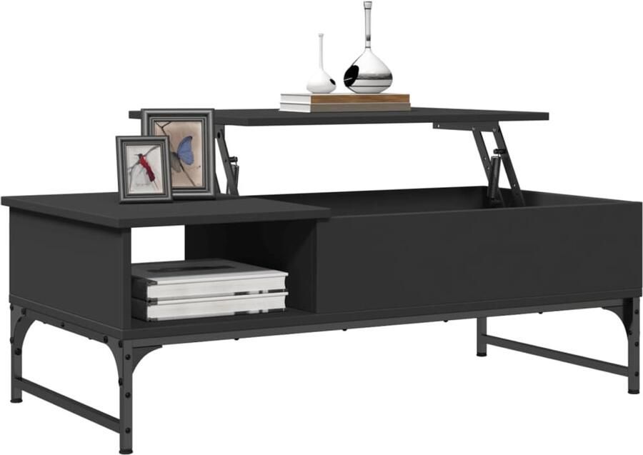 FIONERA Salontafel 100x50x35 cm bewerkt hout en metaal zwart