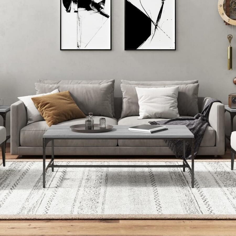 FIONERA Salontafel 100x50x35 cm bewerkt hout grijs sonoma