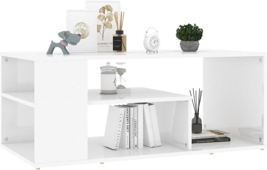 FIONERA Salontafel 100x50x40 cm bewerkt hout hoogglans wit