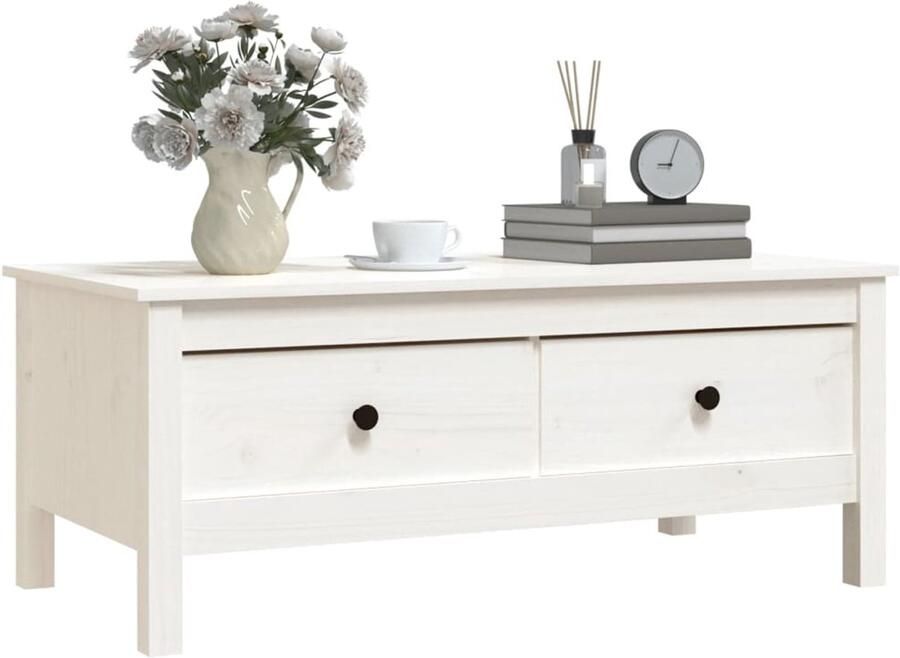 FIONERA Salontafel 100x50x40 cm massief grenenhout wit