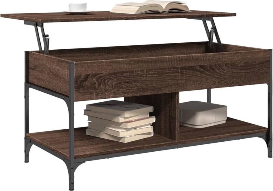 FIONERA Salontafel 100x50x50 cm bewerkt hout en metaal bruineikenkleur