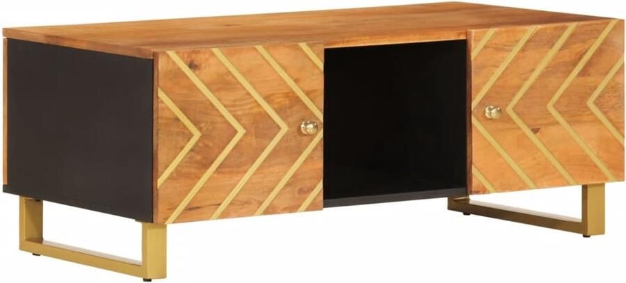FIONERA Salontafel 100x54x40 cm massief mangohout bruin en zwart