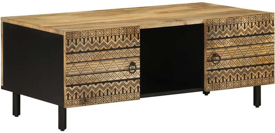 FIONERA Salontafel 100x54x40 cm massief ruw mangohout zwart