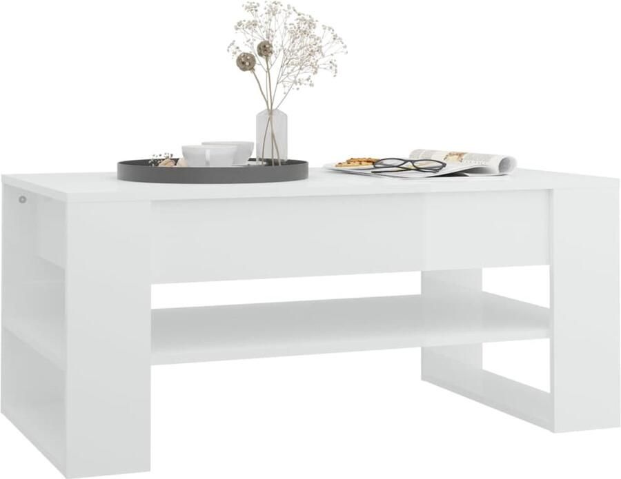 FIONERA Salontafel 102x55x45 cm bewerkt hout hoogglans wit