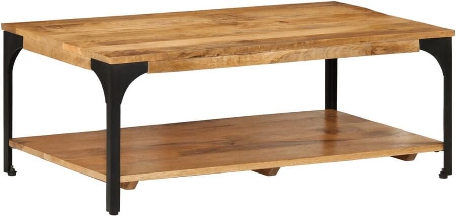 FIONERA Salontafel 2-laags 100x55x38 cm massief mangohout en staal