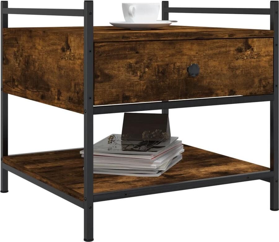 FIONERA Salontafel 50x50x50 cm bewerkt hout gerookt eikenkleurig