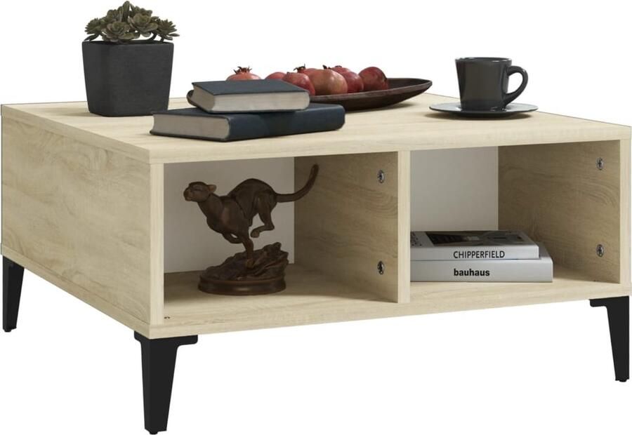 FIONERA Salontafel 60x60x30 cm bewerkt hout wit en sonoma eikenkleurig