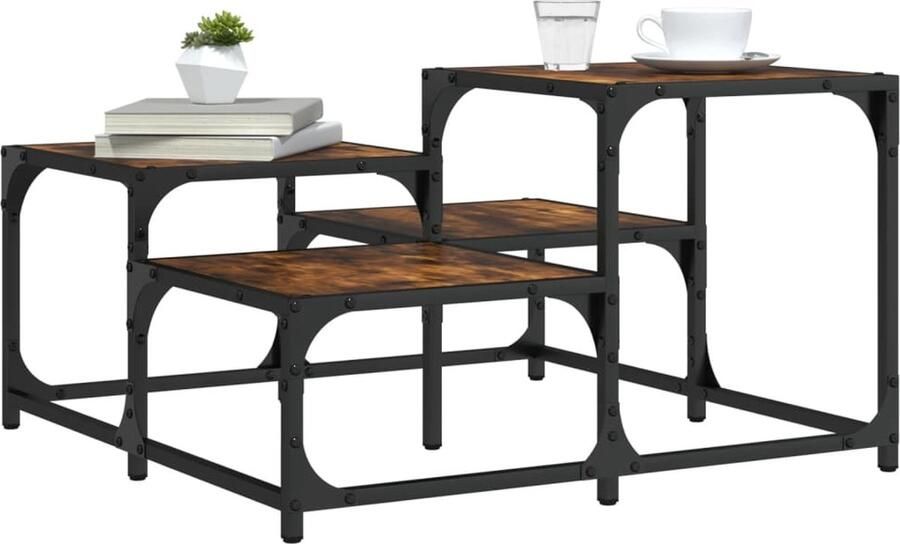 FIONERA Salontafel 68x68x40 cm bewerkt hout gerookt eikenkleurig