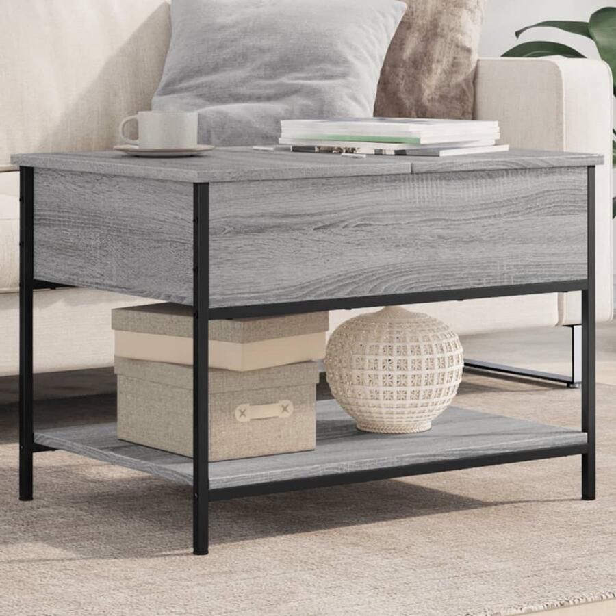 FIONERA Salontafel 70x50x50 cm bewerkt hout en metaal grijs sonoma