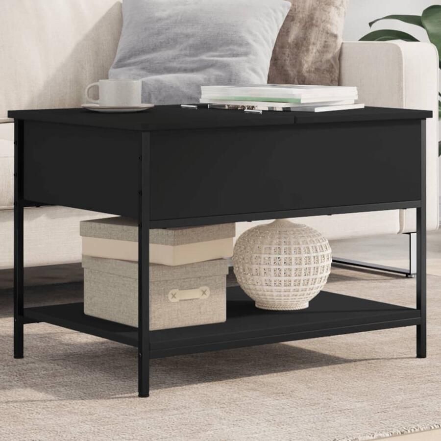FIONERA Salontafel 70x50x50 cm bewerkt hout en metaal zwart