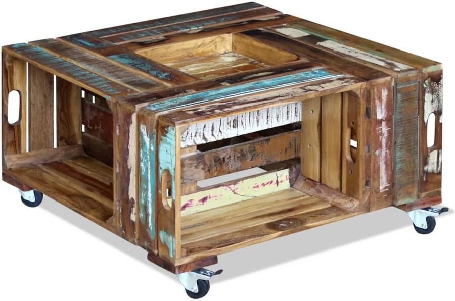 FIONERA Salontafel 70x70x35 cm massief gerecycled hout