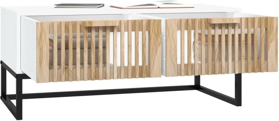 FIONERA Salontafel 80x40x35 cm bewerkt hout en ijzer wit