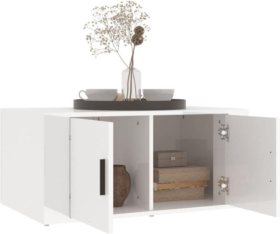 FIONERA Salontafel 80x50x36 cm bewerkt hout hoogglans wit