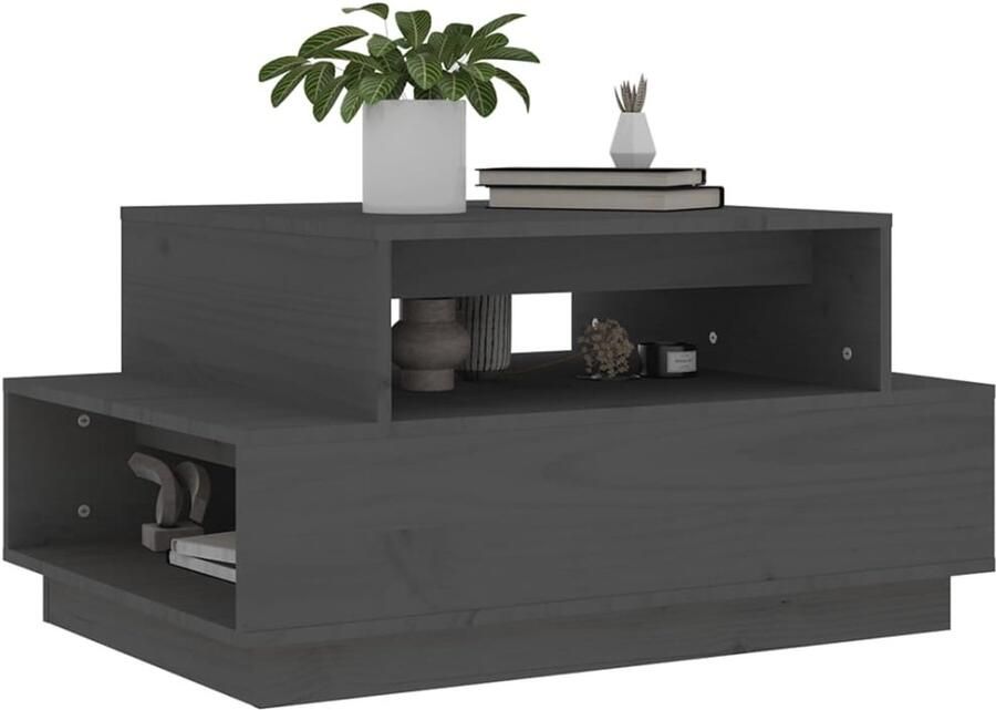 FIONERA Salontafel 80x55x40 5 cm massief grenenhout grijs