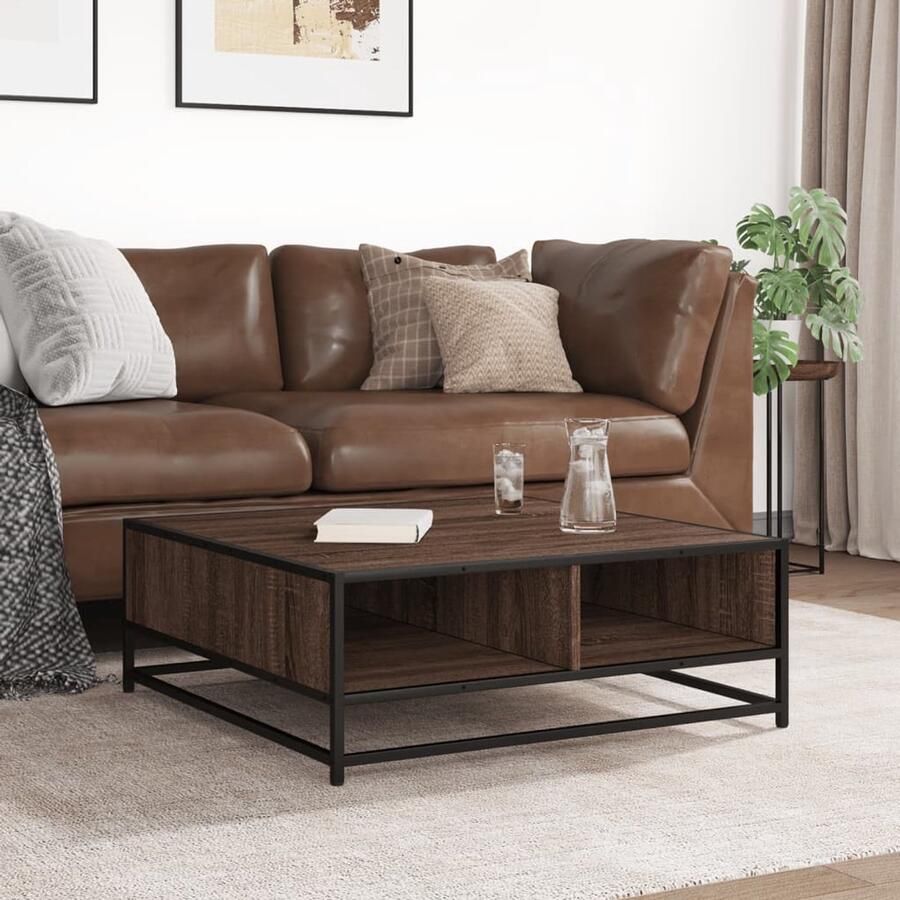 FIONERA Salontafel 80x80x30 cm bewerkt hout en metaal bruin eikenkleur