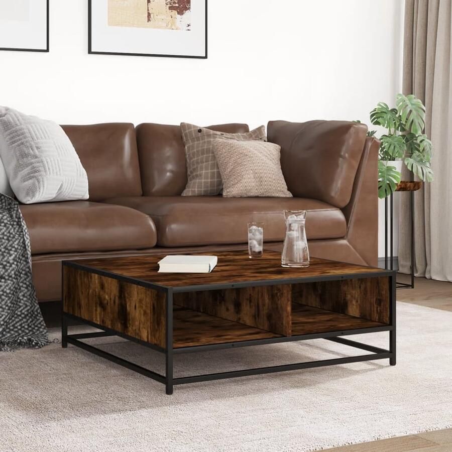 FIONERA Salontafel 80x80x30 cm bewerkt hout en metaal gerookt eiken