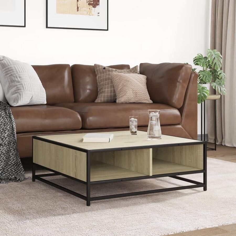 FIONERA Salontafel 80x80x30 cm bewerkt hout en metaal sonoma eikenkleur