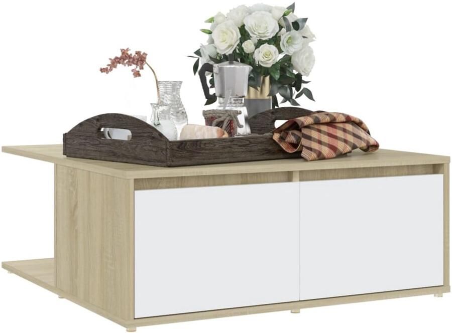 FIONERA Salontafel 80x80x31 cm bewerkt hout wit en sonoma eikenkleurig