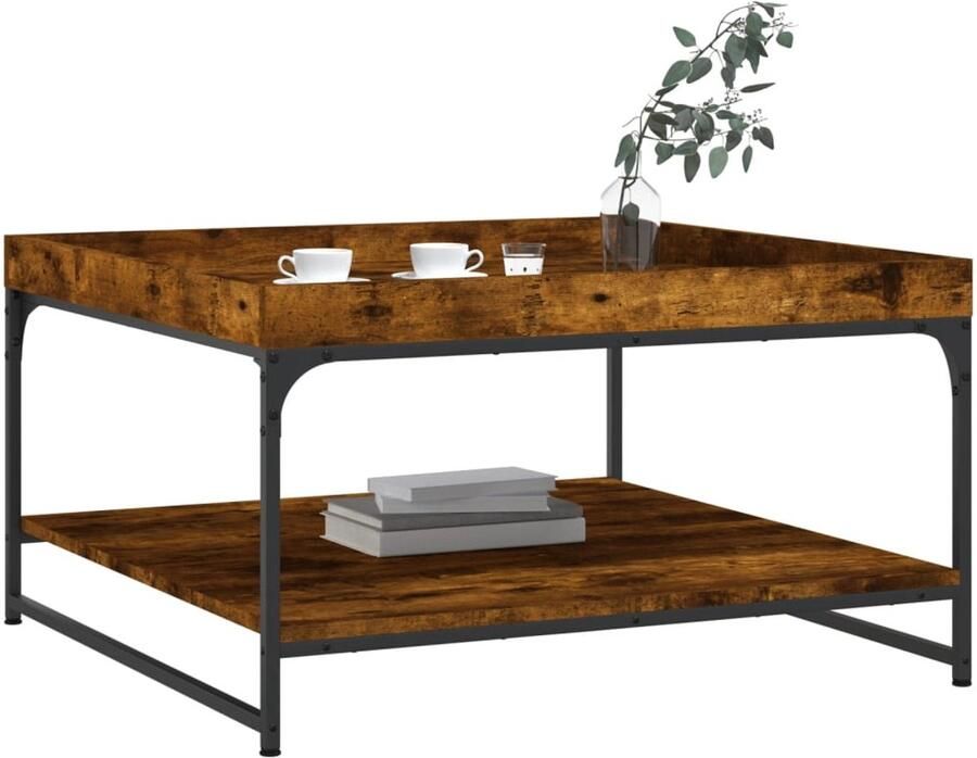 FIONERA Salontafel 80x80x45 cm bewerkt hout en ijzer gerookt eikenkleur