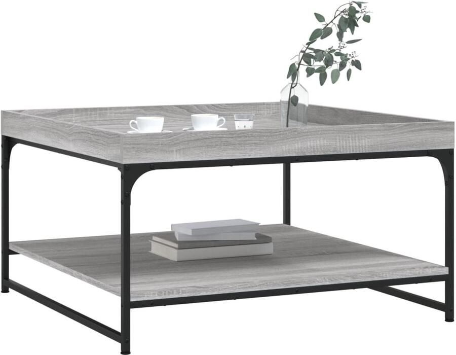 FIONERA Salontafel 80x80x45 cm bewerkt hout en ijzer grijs sonoma eiken